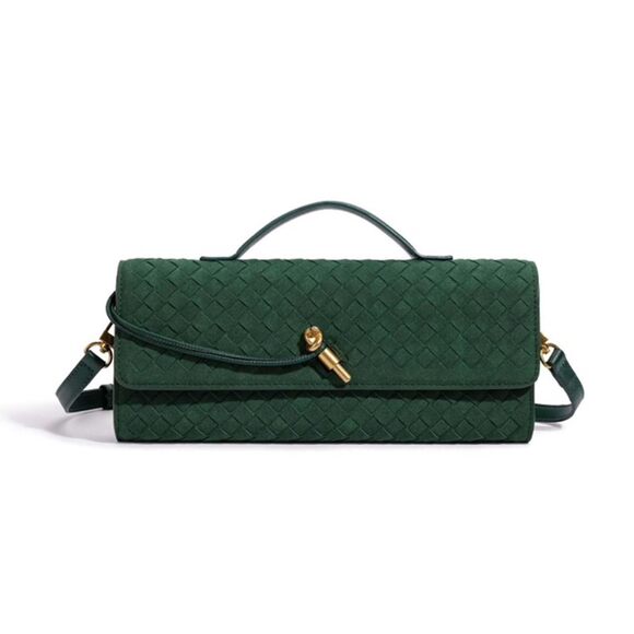 5663 Handmade Woven Evening Bag Casual Clutch Purse Suede Leather Shoulder